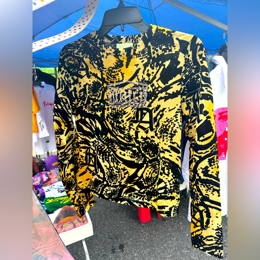 Juicy x Aries Yellow and Black Graphic Long Sleeve Shirt